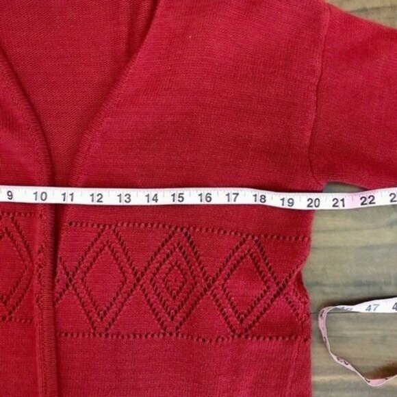 H&M Divided Women's Dark Red Crochet Cut-Out 3/4 Bell Sleeve Cardigan Size S - Picture 8 of 9